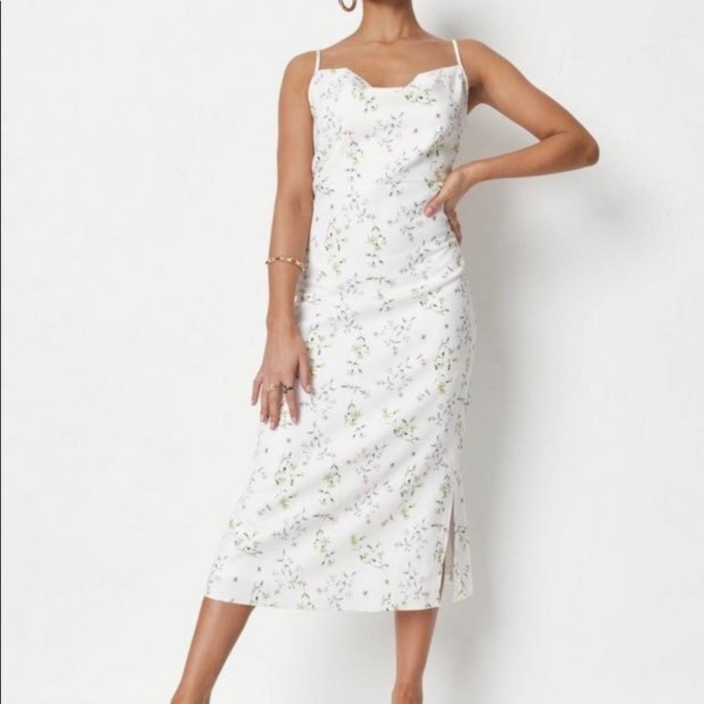 Misguided Strappy Cowl Midi Dress Ditsy